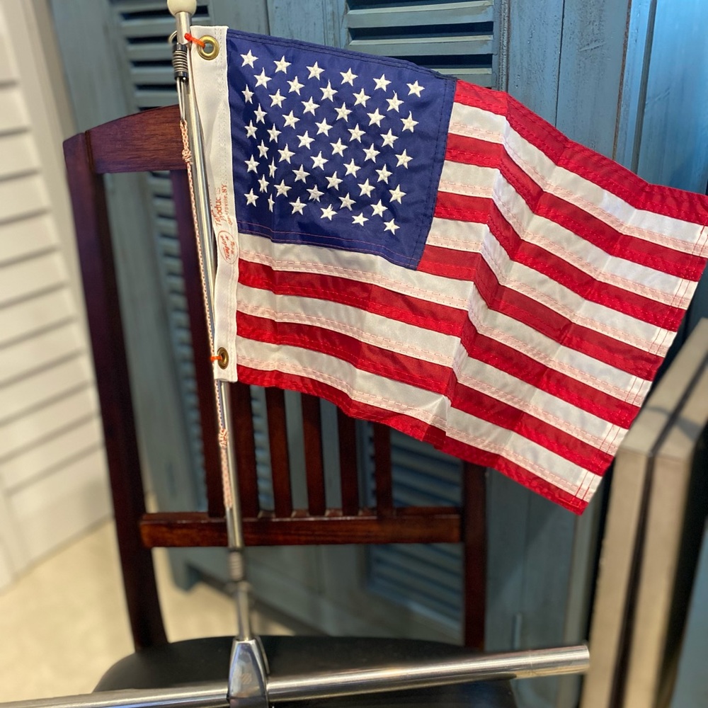 Heavy duty U.S. flag pole all stainless to fit a 1" Bow or Stern rail on boat.